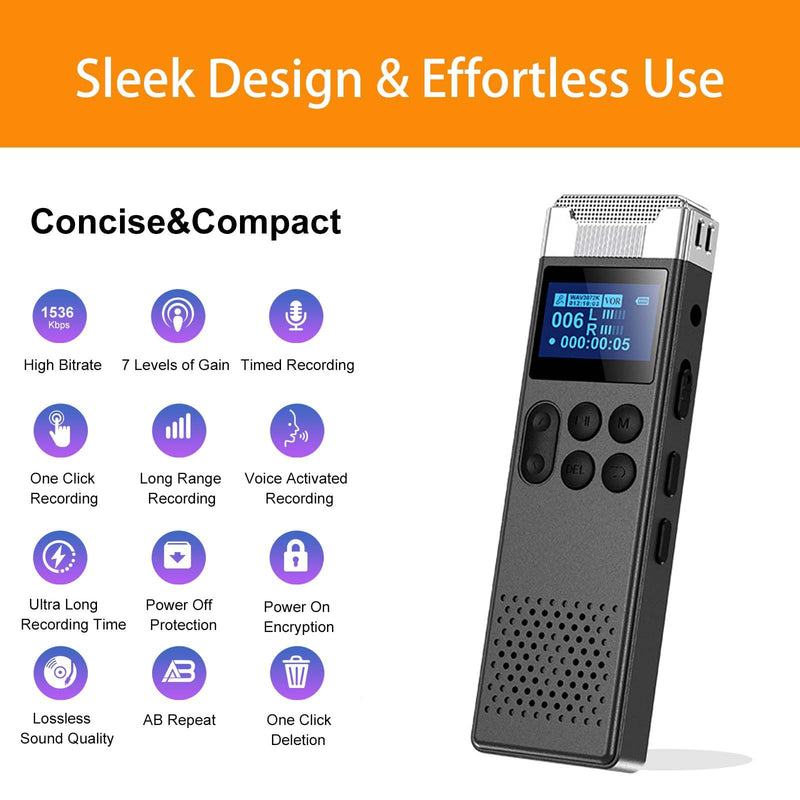 160GB Digital Voice Recorder with Playback Voice Activated Recorder for Lectures Meetings Interviews Portable Sound Audio Recorder Recording Device with Built-in Speaker A-B Repeat MP3 Player
