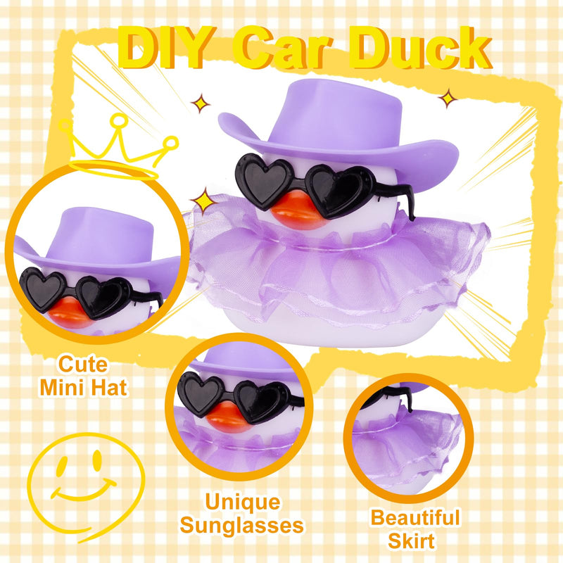 Rubber Duck Car Ornament, Cute White Duck Car Dashboard Decoration Accessories with Mini Hat Sunglasses and Skirt A21-White-Purple Skirt