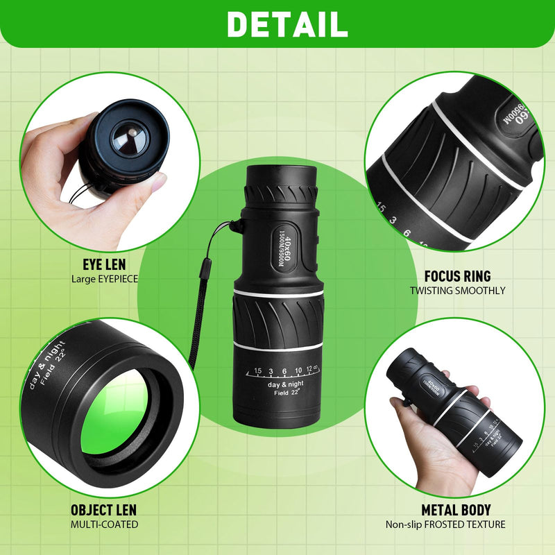  [AUSTRALIA] - Monocular Telescope, Upgrade 40 x 60 Portable Telescope, Monoculars for Adults High Powered, Suit Stargazing, Hunting, Bird Watching, Hiking Travel, Camping, Black