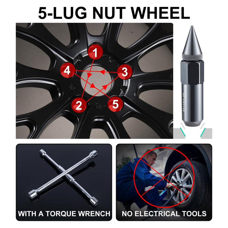 SINGARO 20PCS M12X1.5 Wheel Lug Nuts, Cap Spiked Extended Tuner 60mm Aluminum Wheels Rims Lug Nuts (Gray) Gray
