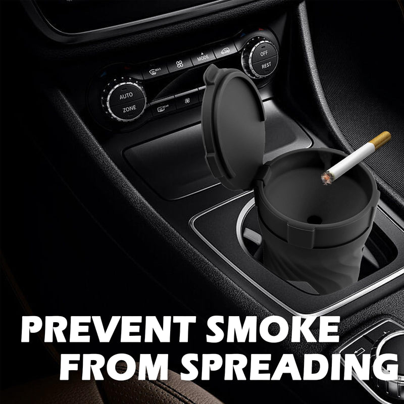Car Silicone Ashtray,Drop-Proof & Non-Breakable Smokeless Car Ashtrays for Cup Holder Smell Proof with Separate Design,Portable Cars Ashtrays with Lid as Cars Trash Can (Black) Black