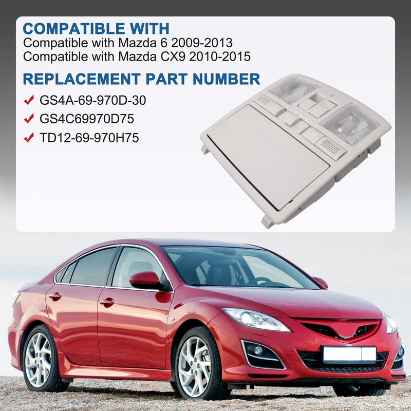 Overhead Console Map Reading Light w/Sunroof Switch Compatible with Mazda 6 2009-2013, CX-9 2010-2015 Replace# GS4C-69-970D-30 TD77-69-970D-75