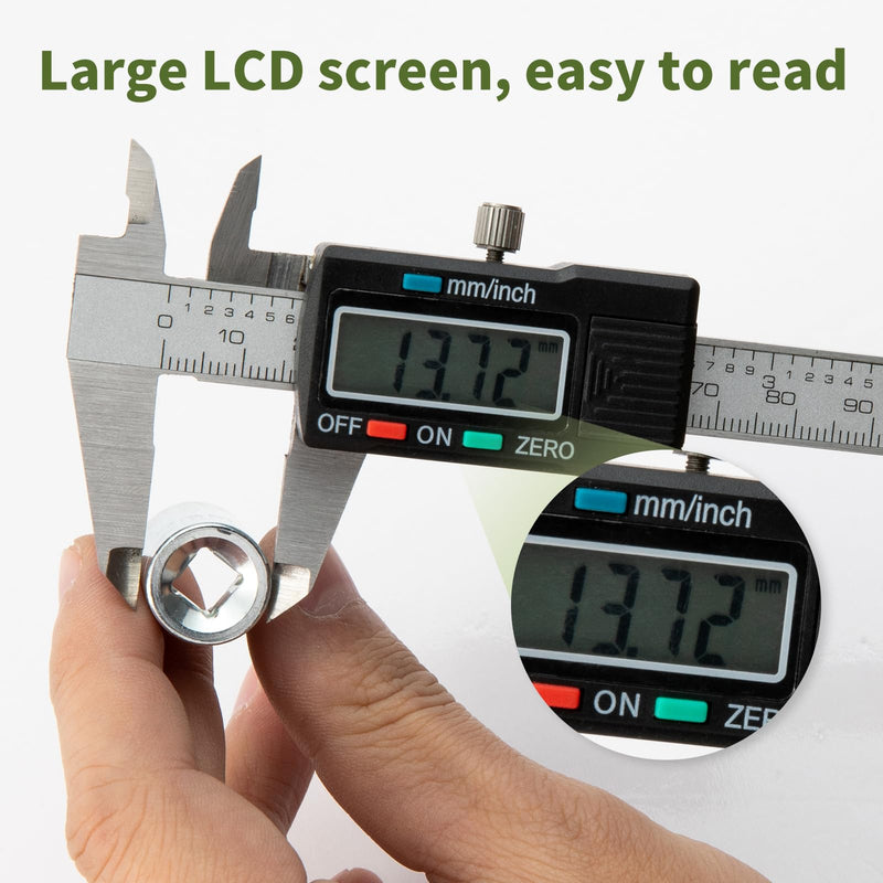 Digital Caliper 0-6" Measuring Tool with Metal Ruler, Micrometer Caliper with Auto-Off Feature, Interchangeable Between inches and millimeters for DIY/Household and 3D Printing, Black 6" Metal Black