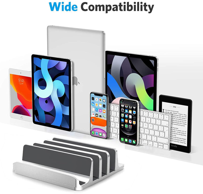Vertical Laptop Stand [Updated Version],3-Slot Space-Saving Aluminum Desktop Stand Holder with Adjustable Dock Size Compatible for All MacBook/HP/Dell/Surface/Samsung/Chrome Book(Silver)