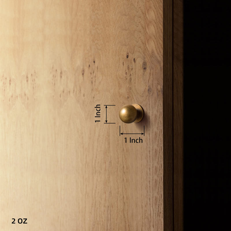 Goo-Ki 6 Pack Classic Round Cabinet Knobs - 1 Inch Solid Ball Drawer Knobs with Vintage Antique Brass Finish, Zinc Alloy Hardware for Kitchen, Furniture, Dressers 1" Diameter