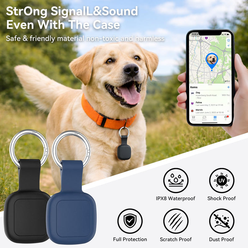 Tile Mate Case (2024/2022) — Pre-Attached Carabiner, No Adhesive Needed, Zero Signal Loss | Waterproof Silicone Clip-On Tracker Cover for Keys, Backpack & Dog Collar (Black+Dark Blue) Black+Dark Blue