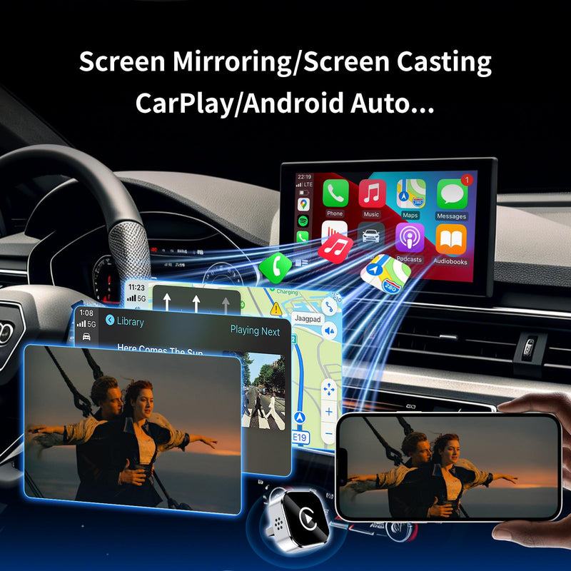 HYPAX Wireless CarPlay Adapter-4 in 1 Screen Mirror Link Car Adapter Android Auto Multi-User Seamless Connection Converts Wired to Wireless CarPlay Adapter - No Latency from iOS 10+ to Screen w/USB-C