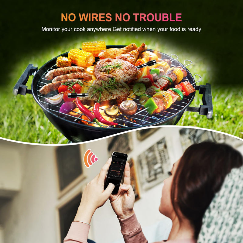 Wireless Smart Meat Thermometer with Dual-Sensor Probe, 500FT Remote Monitoring, Dedicated App, Real-Time Ambient and Food Temperature Tracking for Precise Cooking Control Dual Probe Grey-Dual Probe