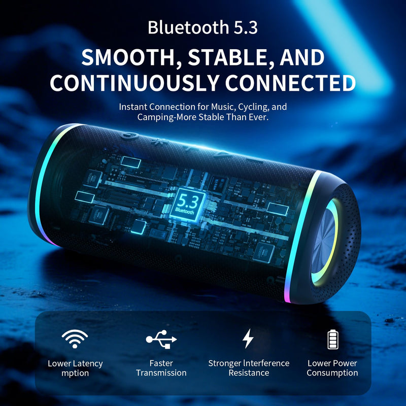Bluetooth Speaker - HD Sound, IPX5 Waterproof, Up to 20H Playtime, TWS Pairing, BT 5.3, Portable Wireless Speaker for Home, Party, Beach & Outdoor, Black Black Cool