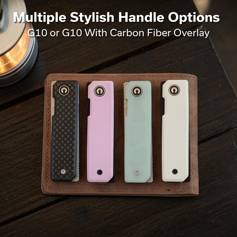CIVIVI Kukei Mini Pocket Knife for EDC- 2.02" Nitro-V Blade, Carbon Fiber Overlay On G10 Handle, Liner Lock, Small EDC Folding Knife with Leather Sheath C25036-4 Black