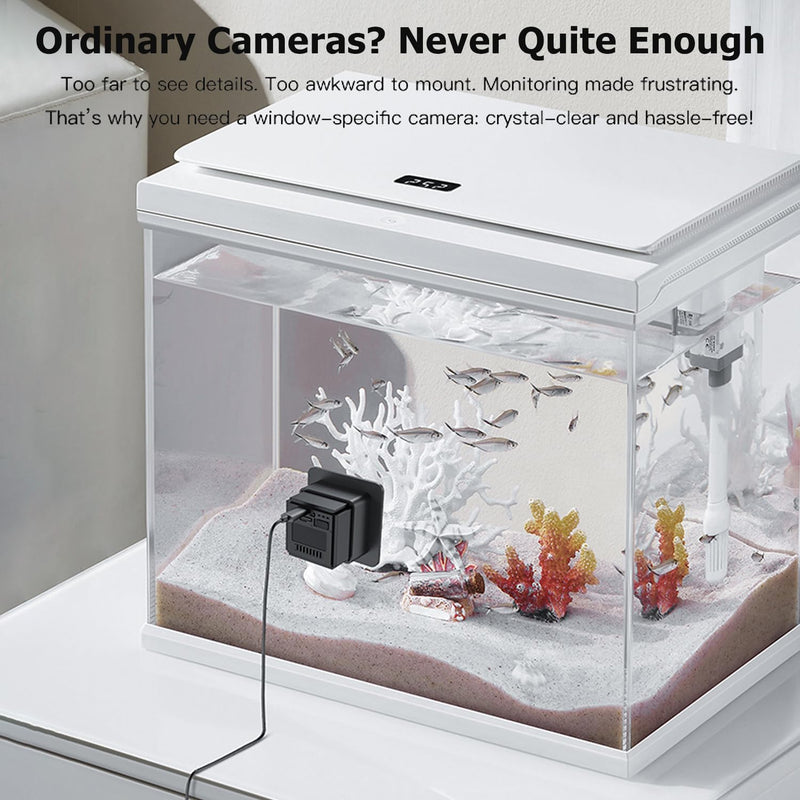 Aquarium Camera, 2K HD for Fish, Lizard, Reptiles Terrarium, 140° Wide-Angle with Anti-Glare, Night Vision, WiFi Pet Camera with AI Motion Detection, 2-Way Audio, 24/7 Cloud/SD Recording S20M1 (Black) Black