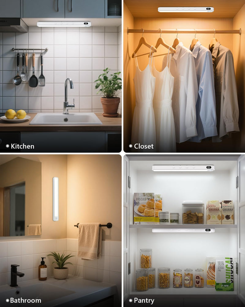 WILLED Under Cabinet & Closet Lights, Motion Sensor, Rechargeable, Magnetic, 3 Color Temps, Dimmable LED Light Bar for Indoor Kitchen Counter (4 Pack, White) 4 Pack