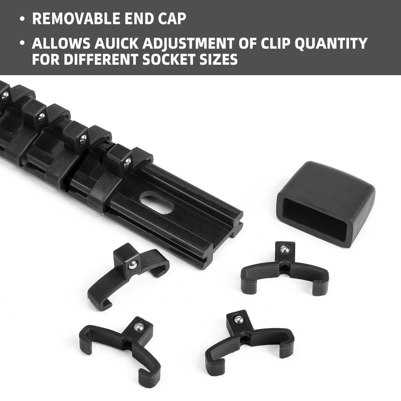 Socket Black Organizer Drive ABS Tools - Socket Holder, Premium Quality 3 Pieces Socket Holders Kit 3/8-Inch x 45 Clips（3PC,Black) 3/8" DR