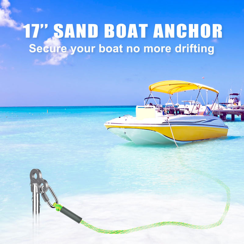 Insaga 17''/26''/36'' Sand Anchor for Boat with 32ft Rope, 304 Stainless Steel Boat Sand Anchor with Crossbar, Screw in Boat Anchor for Kayak, Jet Ski, Pontoon, Shallow Water, Beach and Sandbar Use 17''-Only