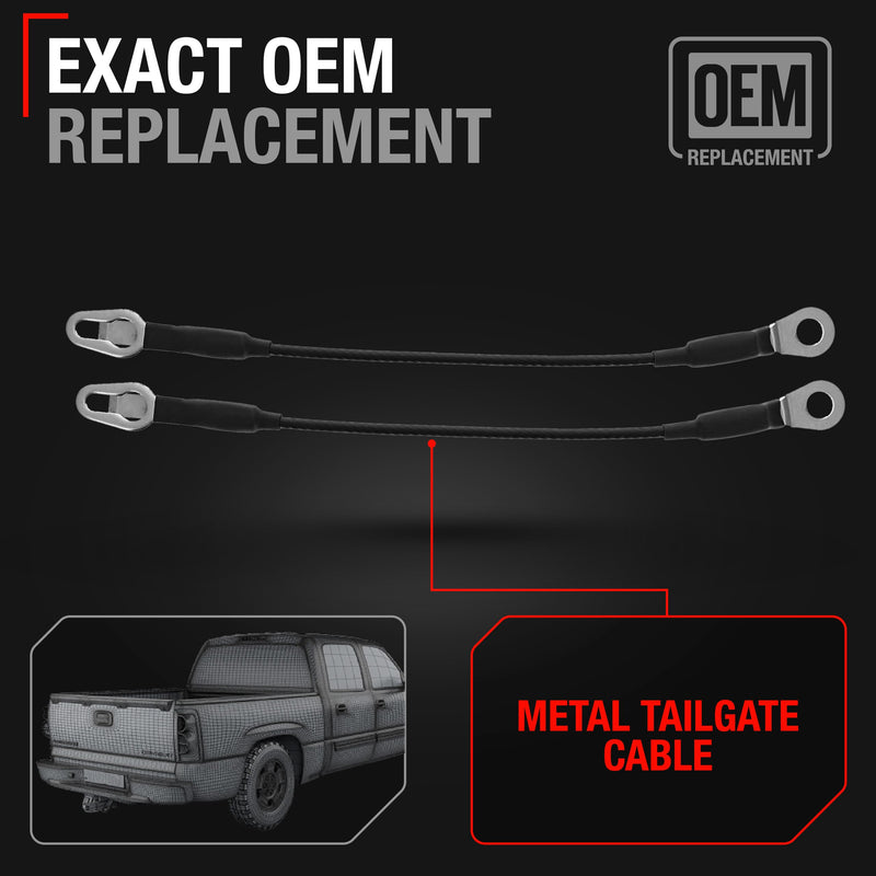Tailgate Support Cable Set, Rear Left & Right Side - Compatible with 1999-2007 Chevrolet Avalanche Silverado; GMC Sierra; Cadillac Escalade; Hummer H2 - Metal, 15-1/8" Long - OEM 16637944, 16637945