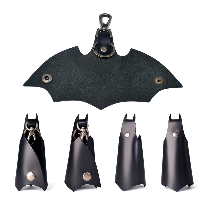 CAILLU KeyChain Leather Bat Shape for men gifts and women Car key fob case,Leather fashion pop keys ring cover holder Black