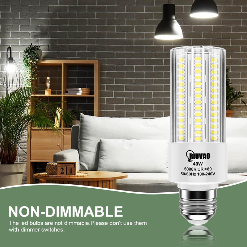 RIUVAO 4pcs LED Light Bulb 5000LM 300w Equivalent Super Bright 5000K Cool Daylight White 40W LEDs Bulb E26/E27 Medium Base for Outdoor Indoor Home Garage Backyard LED Corn Light Bulb White Light