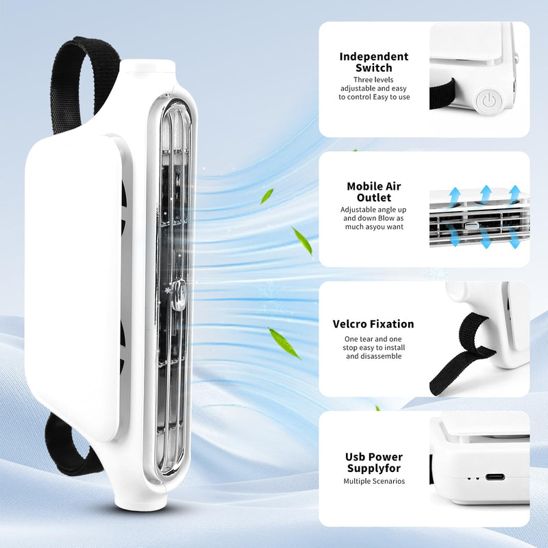 2pcs Car Backseat Fan with 3 Speeds, Portable Ventilation Unit, 3000mAh Rechargeable Battery, Angle Adjustable Carseat Cooler, Clip On Air Circulator, Ideal for Road Trips Camping Long Drives white