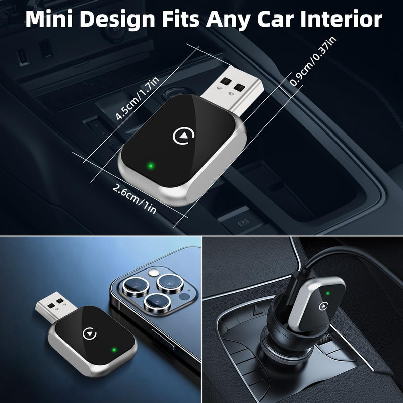 Wireless CarPlay Adapter for iPhone, 5.8GHz WiFi Bluetooth 5.3 Fast Auto Connect Dongle, USB A/C Dual Port Mini Metal Shell, Plug & Play Compatible with Factory Wired CarPlay Cars Silver