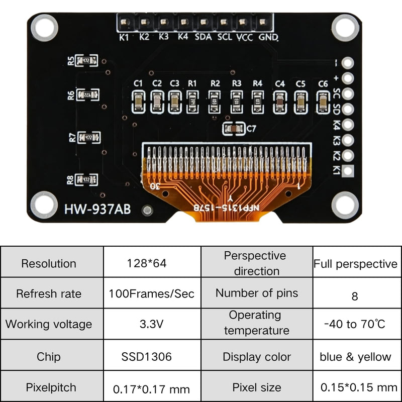 2PCS 0.96" OLED I2C OLED Display Module, Self-Luminous SSD1306 Screen Board | 180° Wide Viewing, Ultra-Low Power, Mini Screens Compatible with Arduino Raspberry Pi Yellow Blue
