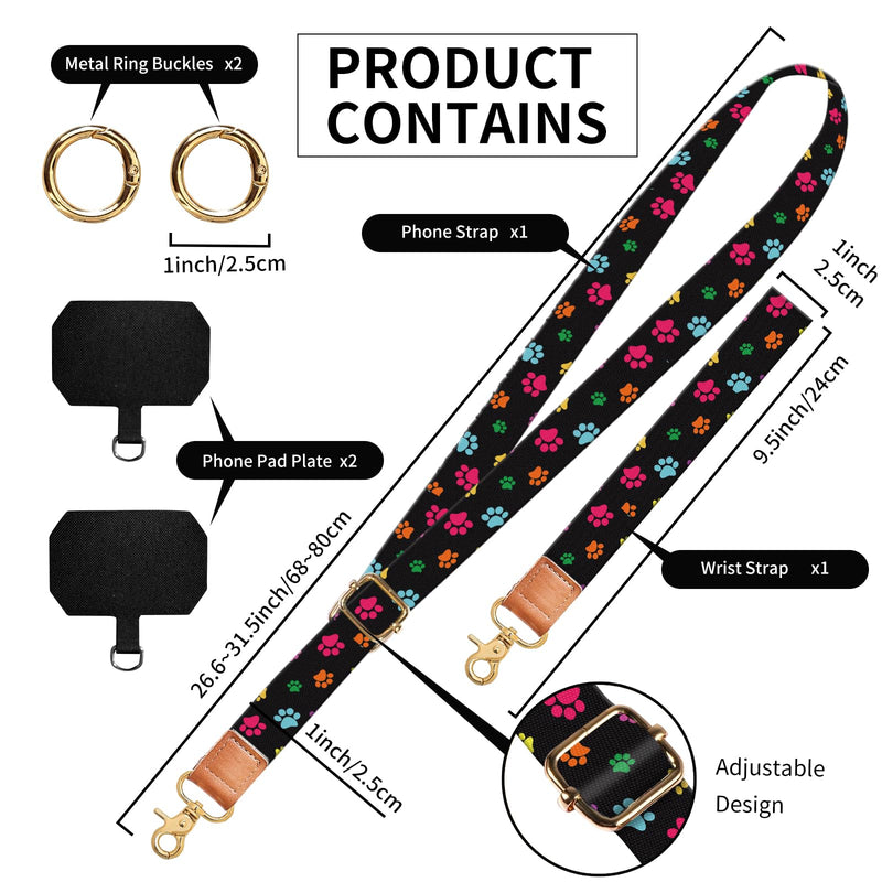 Phone Lanyard Crossbody Wrist Strap, Cute Cell Phone Lanyards for around the Neck Wristlet Wrist Strap Colorful Dog Paws