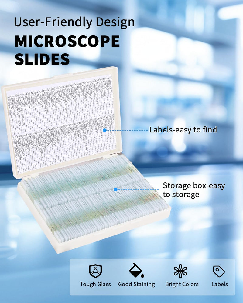 120-Pcs Microscope Slides with Specimens,Plant, Animal, Algae,etc,Educational Microscope Slides and Covers for Young Scientists,Perfect for Biology Class and Experiments 120pcs