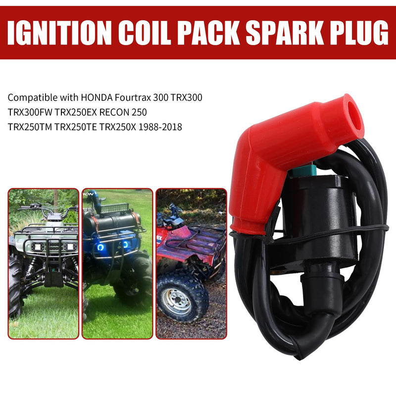 Ignition Coil Pack spark plug Compatible with HONDA Fourtrax 300 TRX300 TRX300FW TRX250EX RECON 250 TRX250TM TRX250TE TRX250X 1988-2018