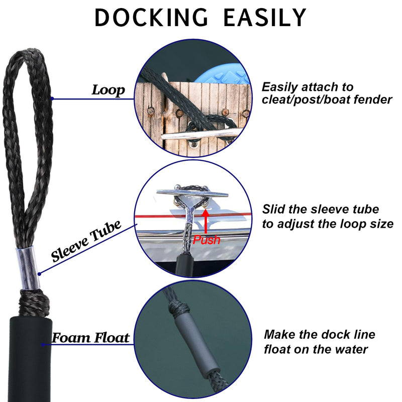 Geelu 2.5FT Bungee Dock Line 2PCS Boat Fender Ropes Use with Fenders, Buoys Or for Docking Pontoons Boat Accessories for Boats,Jet Ski, Seadoo, Yamaha (Black, 2.5Feet) Black