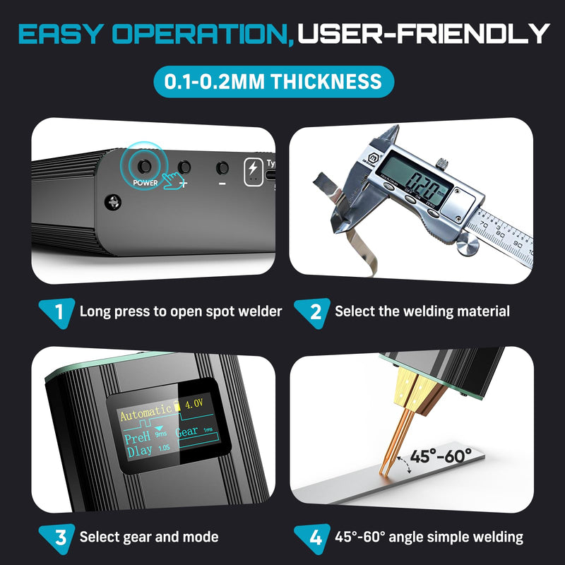 SEESII Battery Spot Welder: Handheld Spot Welding Machine with Rechargeable Battery, Mini Battery Welder for Nickel-Plated Sheets up to 0.2mm - for Battery Pack Assembly and Repair
