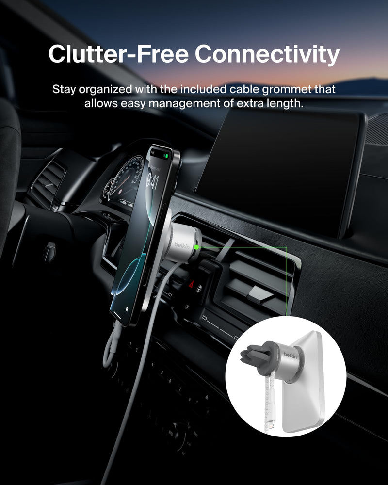 Belkin Magnetic Vent Mount Pro, MagSafe-Compatible Phone Holder for iPhone | Car phone mount, iPhone 17/16/15, Pixel 10 compatible, air vent mount, hands-free driving, road trips New