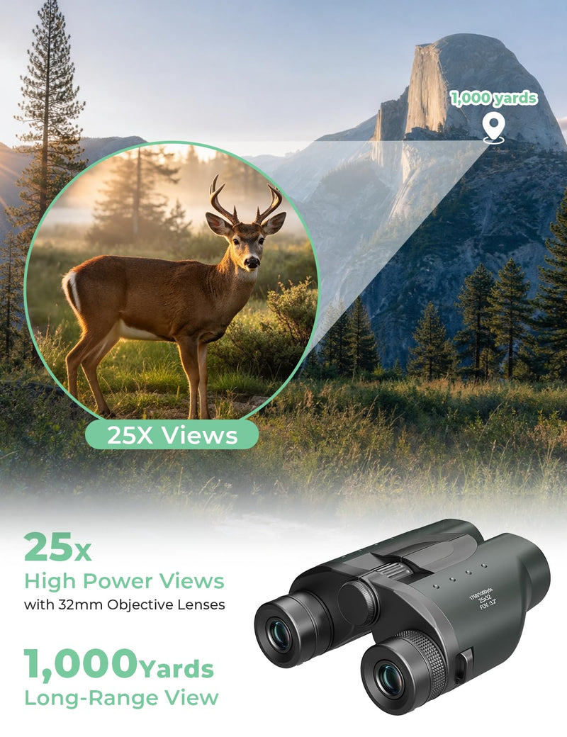 25x32 Compact Binoculars for Adults Kids, High Power BAK4 FMC Lightweight | Lightweight Pocket Size for Travel, Eyeglass Friendly, Small Binoculars for Cruise Ship, Clear Vision for Bird Watching Green