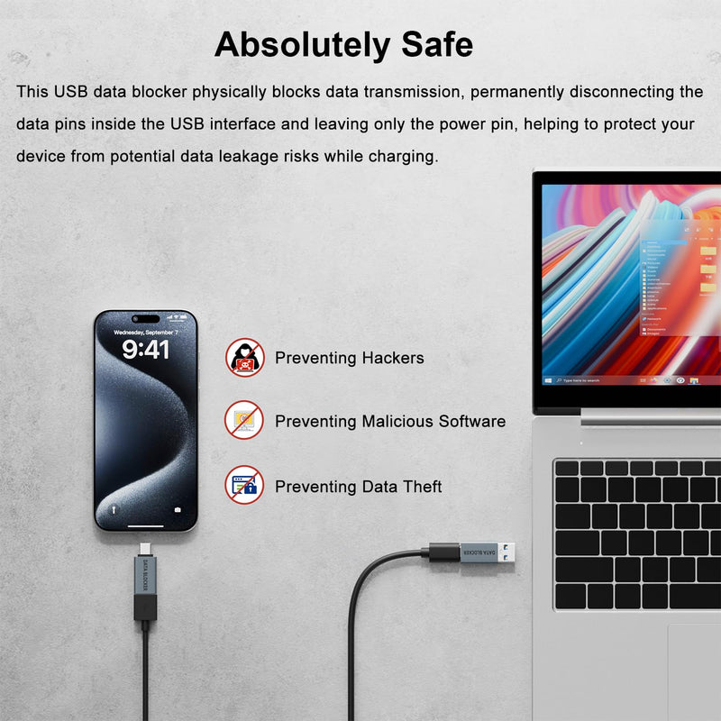 AreMe 4 Kinds of USB Type A & USB Type C Data Blocker Adapter, Blue-Grey | Only for Charge, Protect Against Juice Jacking