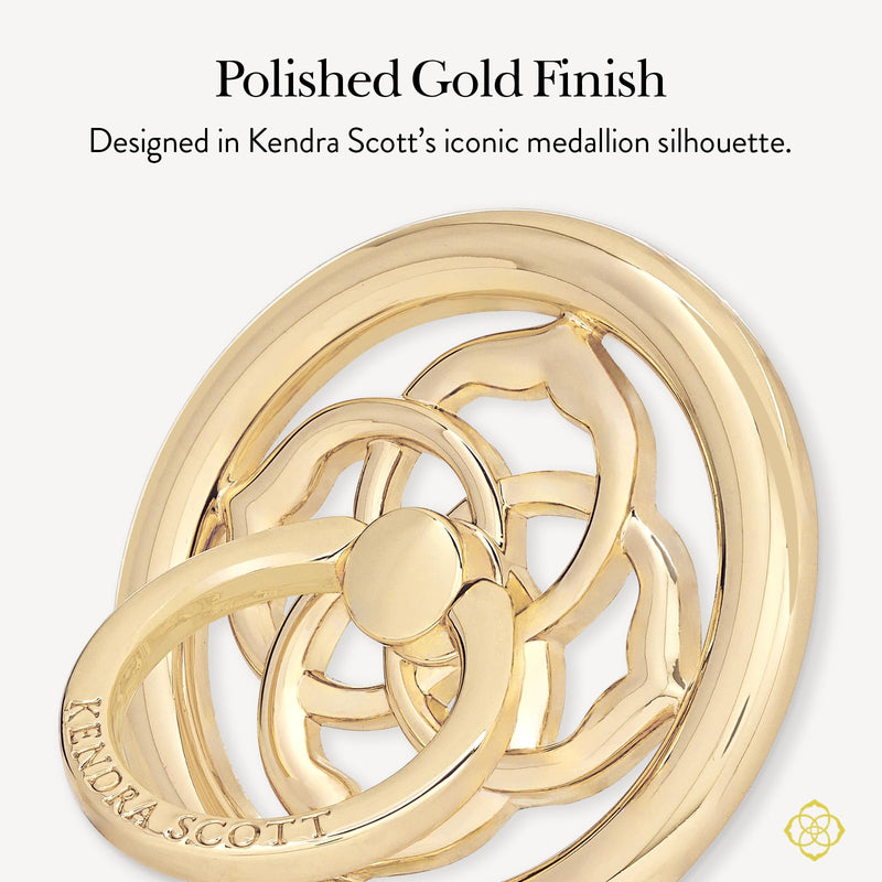 Kendra Scott Magnetic Phone Ring Grip with Stand - Gold Medallion | Stylish Designer Phone Holder for Hand - Removable and Collapsible MagSafe Grip for iPhone 17 Pro Max/16/15/14/13/12/Pixel 10
