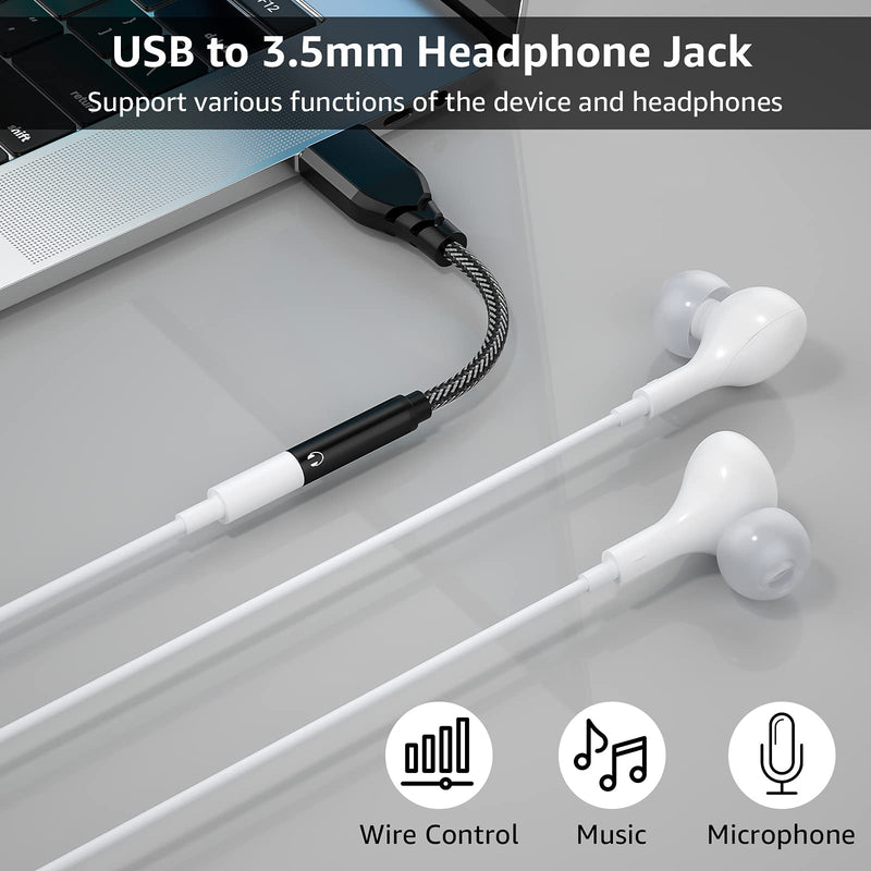 USB to 3.5mm Jack Audio Adapter, APETOO External Stereo Sound Card USB to Aux Jack Adapter Aux Dongle Cable Cord for Headphones Headset Earphones Mac Computer PC Laptop Desktop Windows PS4 PS5 Linux