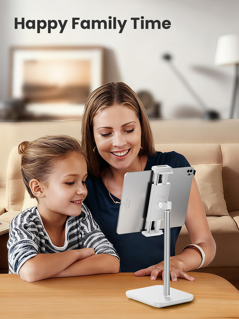 tounee Tablet Holder Stand, Height Adjustable Up to 18.11" Portable Monitor Stand, 4.4lb Holding Strength Tablet Cradle Mount Dock for 4.7"-15.6" iPhone, iPad, Kindle, eBook Reader-White White