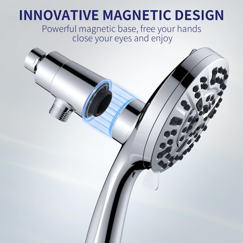 Magnetic Handheld Shower Head with Filter, High Pressure 10-Spray-Mode Detachable Shower Head with 60-Inch Hose, Powerful Hand Held Shower Head for Low Water Pressure(head,silver) Silver