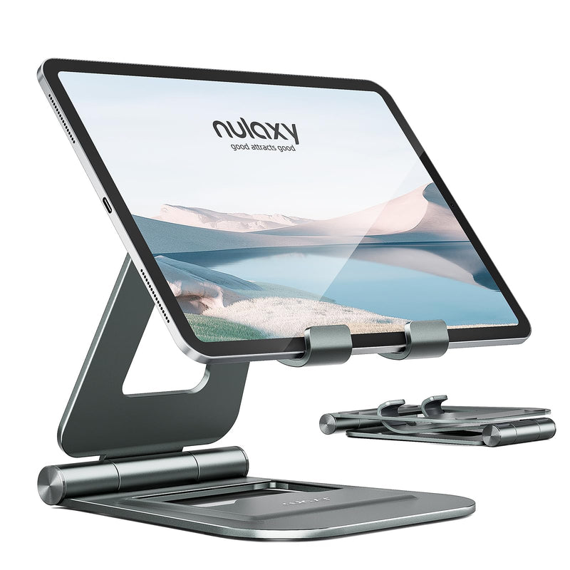 Nulaxy Dual Foldable iPad Stand, Fully Adjustable Desktop Tablet Holder, iPad Accessories for Office Kindle Compatible with 4-11" Mobile Devices iPad Pro/Air/Mini, iPhone Pro/Max/Plus, Nexus, Gray D-Gray