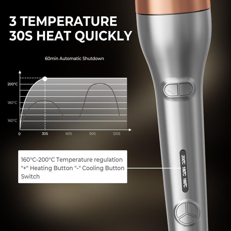 Hair Curler, Portable Automatic Curling Iron with Anti-Scald Design, 30s Fast Heat, 3 Temp Settings, 32mm Tourmaline Ceramic Barrel, 60 Min Auto Shut-Off
