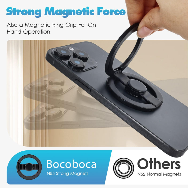 Magnetic Phone Holder for Magsafe,Magnetic Phone Grip for iPhone 12-17 | 2-in-1 MagSafe stand and fidget spinner with strong magnets for iPhone 12-17, desk, gym, travel Black