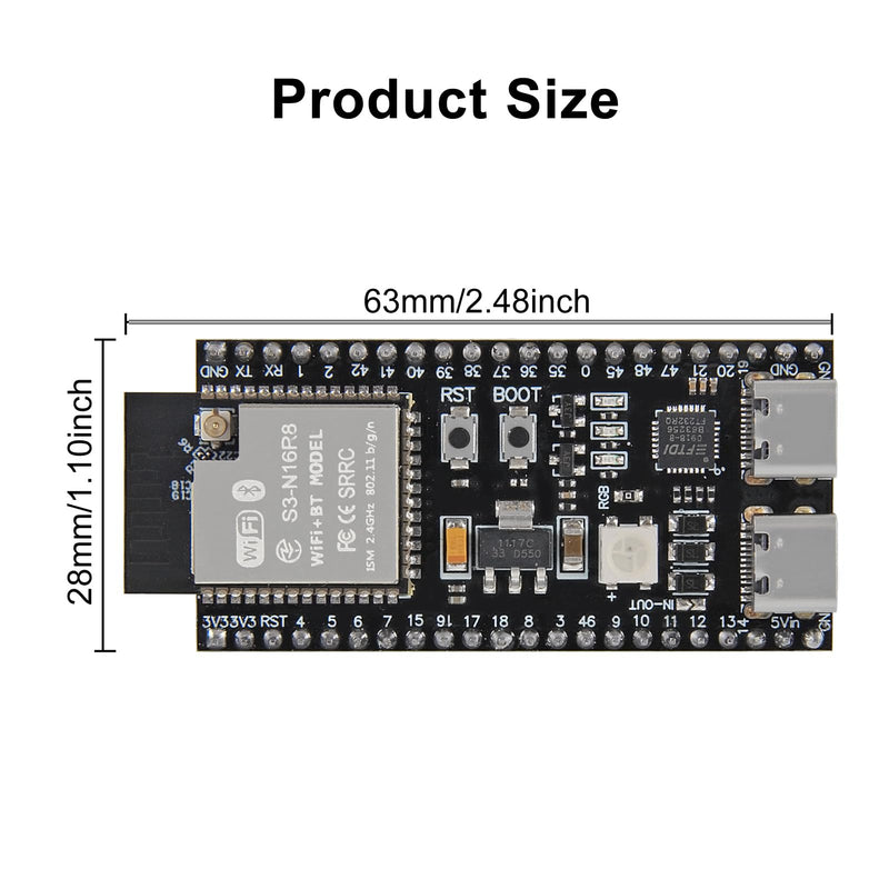 AITRIP ESP32-S3 Type-C Development Board N16R8 MCU with Dual-Mode Wi-Fi Bluetooth with Antenna Base Compatible with Arduino IoT ESP32-S3-WROOM-1