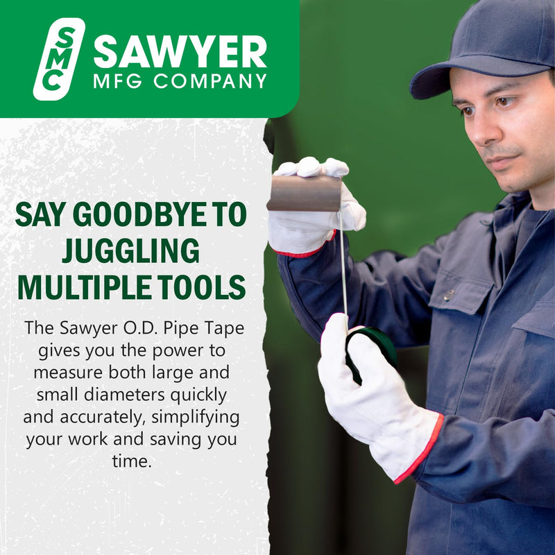 Sawyer Mfg Company Pipe Tape – Compact, Portable Tool for Fieldwork – Durable, Quick & Easy to Use – Standard Inches for Outside Diameter (Up to 79") – Hundredths Measurements (Up to 25.20")
