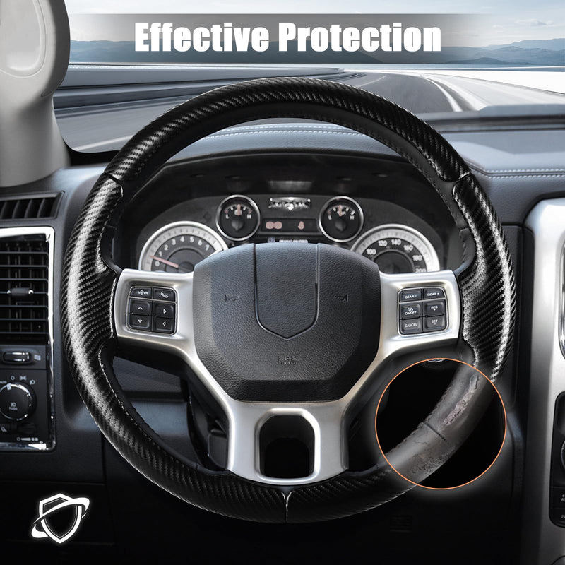 Aimato Customized Steering Wheel Cover for Dodge RAM 1500 2012-2018,RAM 1500 Classic 2019-2023,RAM 2500/3500/4500/5500 2012-2018 Thin,Anti-Slip,Scratch-Resistant Exclusive Car Accessory for RAM Matte Black