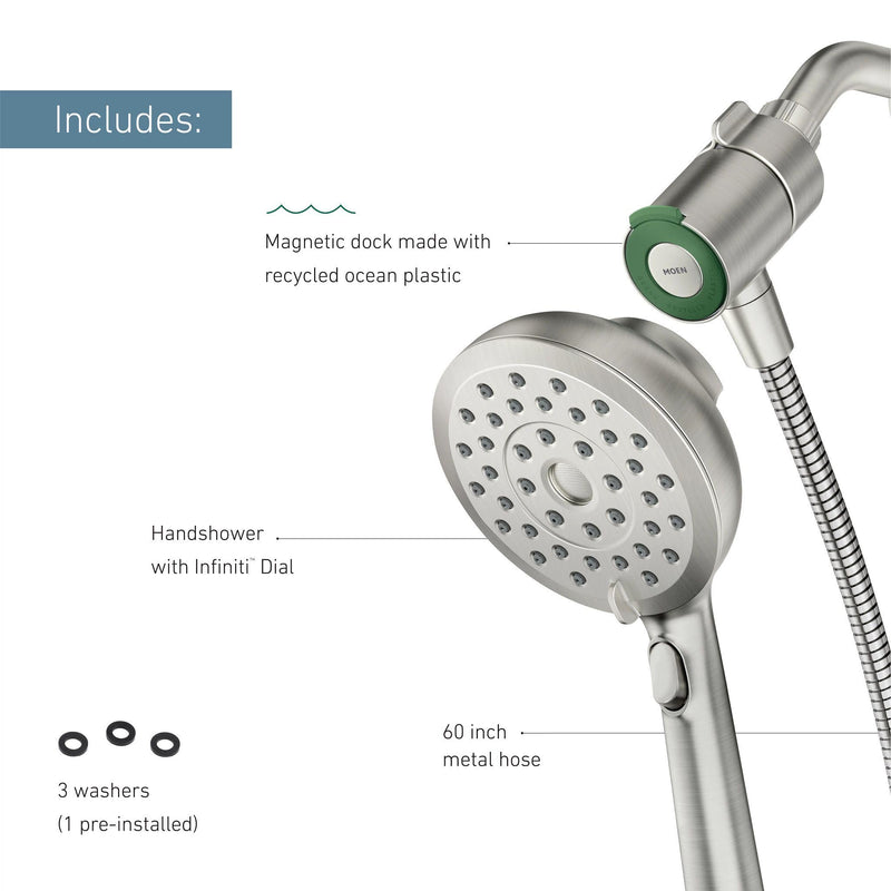 Moen Verso Handshower, Detachable Round Shower Head with Magnetix Docking System, 60" Hose, Spot Resist Brushed Nickel, 220H2SRN Spot Resist Nickel