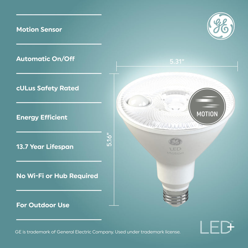 GE LED+ Motion Sensor LED Light Bulbs, 15W, PAR38 Outdoor Security Floodlight, Warm White (2 Pack) Pack of 2 (15W)