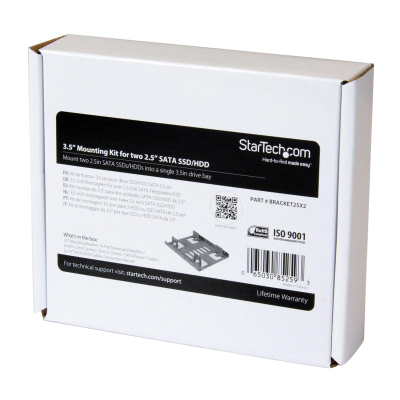 StarTech.com 2.5" to 3.5" SATA Hard Drive Mounting Bracket Kit - Dual SATA SSDs/HDDs Mounting Bracket for Mounting Bay (BRACKET25X2) Steel 1 Count (Pack of 1) 2x2.5" Drive (SATA)