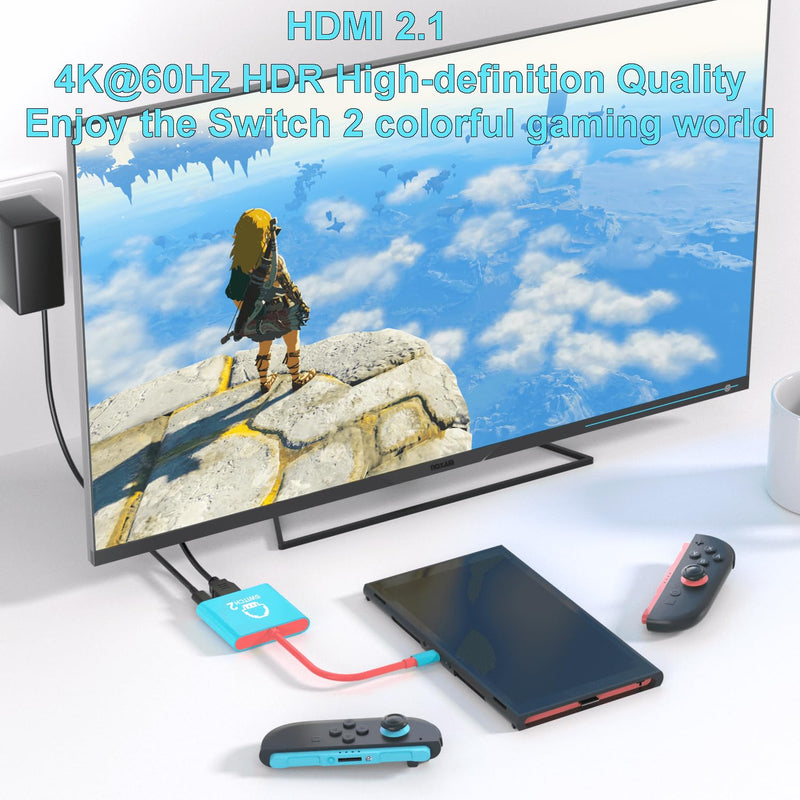 Switch 2 Dock, Portable TV Dock Station for Switch/Switch 2/Steam Deck/ROG Ally/Legion GO, 3-in-1 Switch 2 Travel Dock with HDMI 8K@60Hz or 4K@60Hz, USB 3.0 and 100W Charge PD Port 8K Dock
