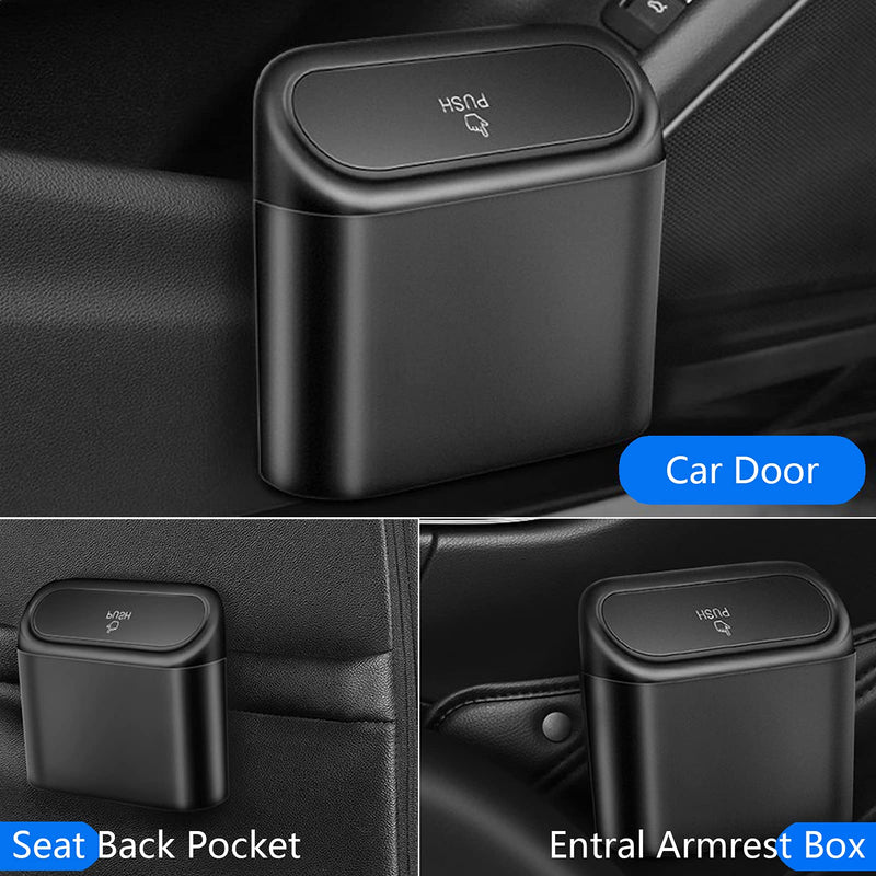 Car Trash Can Bin with Lid - 2 Packs Universal Vehicle Mini Leakproof Garbage Can Bin with 40pcs Trash Bags Car Organizers and Storage for Front Back Seat Accessories for Auto Office Home(Black) Black-2Pcs 1