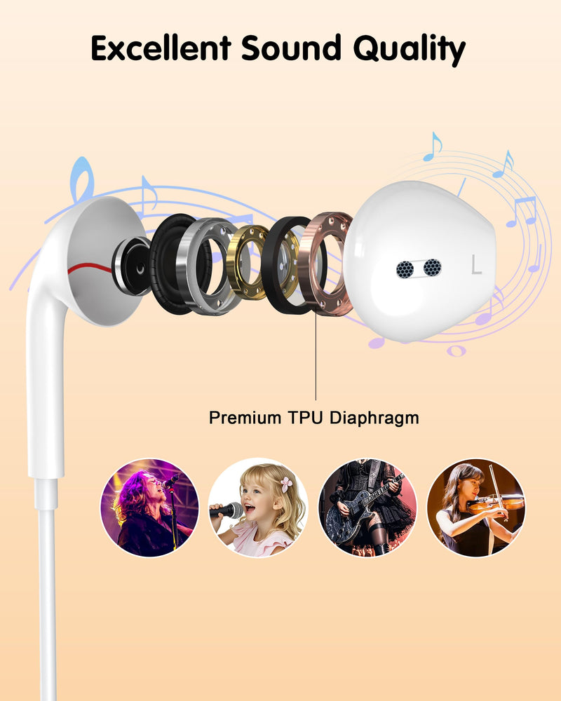 Apple Wired Headphones USB C Wired Earbuds for iPhone 17 16 Pro Max 16 | USBC in-Ear Headphones Wired Ear Buds Type C iPhone 16 Earbud Earphones Headsets White-USBC