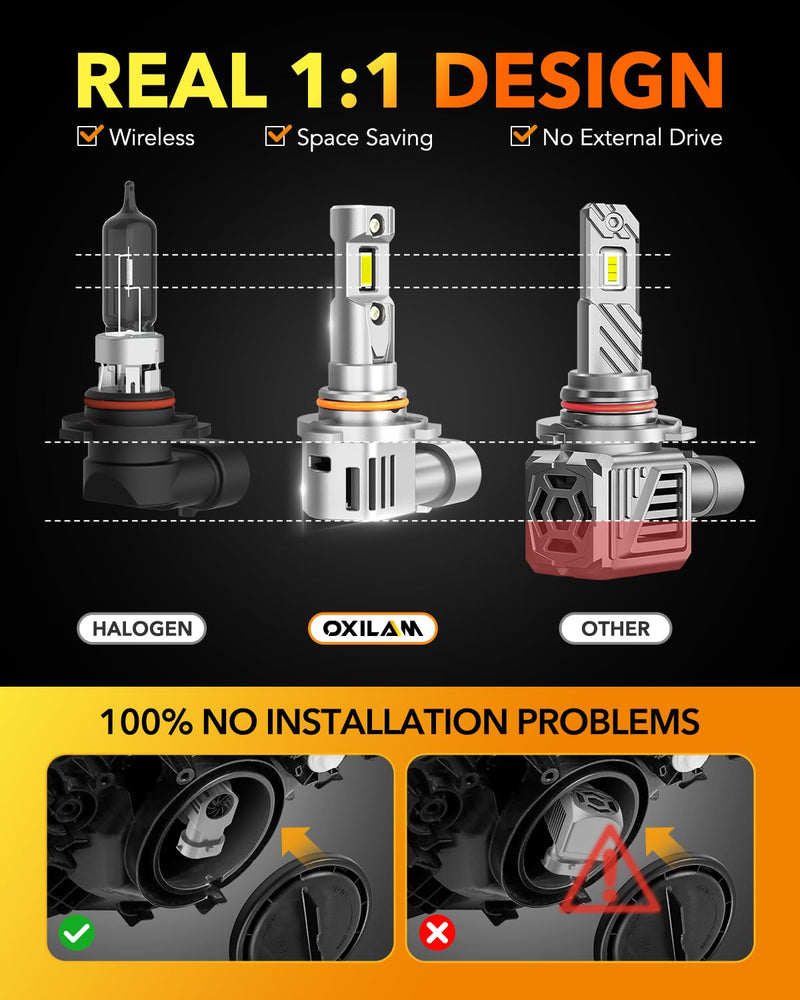 OXILAM 9005 LED Bulbs 800% Brightness 40000LM Super Bright, OEM Fit 6500K White, 20 Years Lifespan with Silent Fan & Heat Dissipation, Weatherproof IP68 & Error-Free Installation, 2 Pack