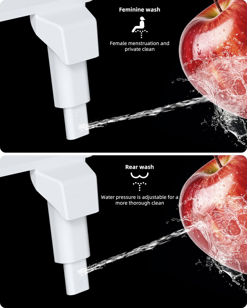 Hibbent Bidet Attachment for Toilet, Non-Electric Dual Nozzle for Frontal & Rear Wash, Adjustable Water Pressure Control, Fresh Water Bidet Toilet Seat, Self Cleaning Water Sprayer, White Chrome 1